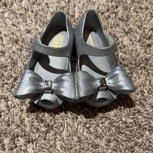 Mini Melissa Silver Dress Shoes with Bow